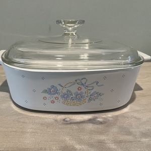 Vintage Corning Ware Country Cornflower 2 Liter Baking Dish with Lid   E…